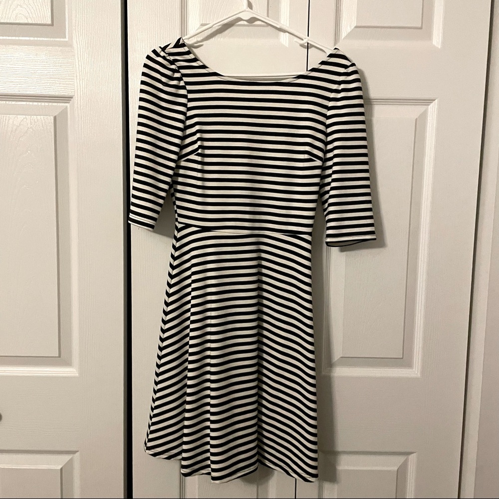 Pixley Black and White Striped Fit & Flare Dress Size S